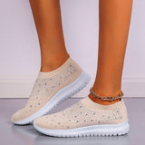 Amozae Shining Crystal Flats Shoes for Women Plus Size Breathable Mesh White Sneakers Woman 2022 Spring Summer Soft Sole Sports Shoes