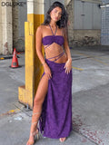 Amozae Maxi Skirt And Crop Top Set   Outfits For Woman   Elegant Summer Beach Party Co-Ord Sets Purple