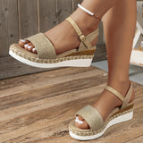 Amozae Fashion Canvas Wedge Sandals for Women Summer 2023 Casual Espadrilles Platform Sandles Woman Thick Sole Non Slip Gladiator Shoes