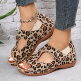 Amozae Vintage Leopard Print Roman Sandals Women Peep Toe Hollow Out Wedge Sandalias Mujer 2023 Thick Sole Non Slip Summer Shoes Woman