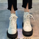 Christmas Gift Women Mid Calf Boots Lace-Up Heart Platform Short Boots Woman Winter New Fashion Shoes Ladies Comfortable Flat Botas Female