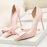 Graduation Gift Fashion Sweet Bow High Heels Stiletto High Heels Shallow Mouth Pointed Side Hollow Luxury Designer Heels Party Shoes Woman