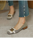 Amozae-  Low Heel Pumps Casual Women's Shoes 2024 Autumn Vintage Plaid Tassel Ladies Shoes Slip-on Loafers Female Flat Single Shoes