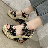 Back to school outfit Amozae  INS Hot Lace Leisure Women Wedges Heeled Women Shoes Summer Sandals Party Platform High Heels Shoes Woman