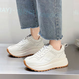 Amozae 2022 Fashion Women Shoes Platform Sneakers Ladies Lace-Up Casual Shoes Breathable Walking Shoes White Flat Sneaker