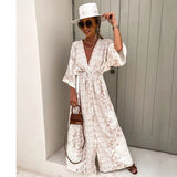 Amozae-Back  To School Outfit  Amozae Ardm Elegant V Neck Dresses For Women 2024 Floral Print Boho Summer Midi Dress Vintage Short Sleeve Loose Vestidos