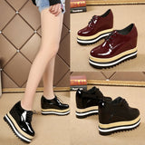 Amozae Brand Spring Casual Solid Women Shoes Patent Leather Lace-Up Loafers Platforms Sneakers British Style Ladies Oxfords W4