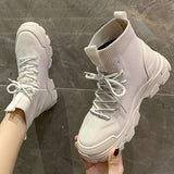 Christmas Gift New Fashion Boots Women Lace-Up Ankle Booties Casual Sneakers Platform Shoes Woman PU No-Slip Socks Shoes Round Boots Ladies