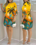 Amozae-hoco dresses  Women's Dresses 2024 Spring Fashion Peacock Print Casual Round Neck Long Sleeve Daily Mini Loose Dress