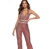 Amozae- Golden Glitter V-Neck Jumpsuit Women   Skinny Backless Bodycon Jumpsuits Ladies Elegant Party Overalls Clubwear