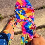 Amozae-  Women Mixed Color Rivet Slippers Woman Graffiti Tie Dye Slides Summer Ladies Casual Beach Flats Female Big Size Footwear