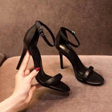 Graduation Gift Big Sale  High-heeled Black Women's Stiletto Heel 9CM Fashion Open-toe One-word Strap Sandals 2022 Fashion Summer Vintage