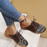 Amozae  Retro Floral Cloth Lace Up Decor Wood Mules Clogs Comfy Low Heel Sandals Slippers Women Shoes Comfortable Casual Canvas Shoes