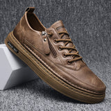 Amozae   Back to college Men's Boots Fashion Casual Shoes Middle Top Leather Sneakers Trend Martin Boots Flat Shoes Korean Style Workwear Shoes Students