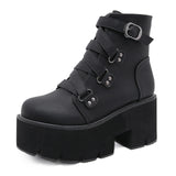 Amozae  Winter New Thick-Soled Nightclub Women's Shoes Thick High-Heeled Ankle Boots Black Leather Trend Tênis Femininos