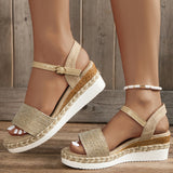 Amozae Fashion Canvas Wedge Sandals for Women Summer 2023 Casual Espadrilles Platform Sandles Woman Thick Sole Non Slip Gladiator Shoes