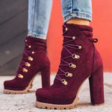 Thanksgiving  Amozae  New Women's  Boots Fashion Lace-Up Rivets Chunky High Heels Solid Casual Platform Comfort Ankle Boots Bota De Inverno