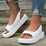 Amozae White PU Leather Platform Sandals Women Casual Back Strap Flat Sandals Woman 2023 Summer Open Toe Non Slip Beach Shoes Plus Size