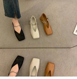 Amozae Deformed Heel Autumn Luxury Chain Square Head Shallow Flat Shoes Women's Lazy Loafer Casual Flat Square Heels Lolita Shoes