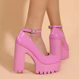 Christmas Gift Chunky Heeled Ankle Strap Pumps Sweet Platform Pink Square Heel Woman High Heels Pumps Platform Shoes 2022 Spring Woman Shoes