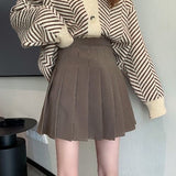 Amozae Back to college Pleated Mini Skirt Women Cute Korean Fashion Solid Slim High Waist A-Line Short Skirt School Girls Casual Preppy Style