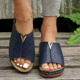 Amozae Summer Platform Slippers for Women 2023 Fashion Metal Decoration Wedge Sandals Woman Non Slip Beach Flip Flops Plus Size