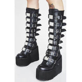 Christmas Gift Plus Size 43 Design Platform Thick Heel Mid Calf Boots Women Punk Cool Gothic Black Buckle Shoes Woman High Boots Women's Boots