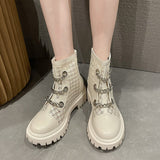 Christmas Gift Luxury New Women Boots Fashion Platform Boots Pearl Chain Casual Women Boots Chunky Boots Women Riding Boots