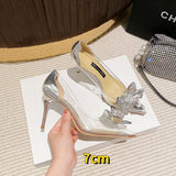 Christmas Gift Summer Pointed Crystal Fairy Ladies Wind Sandals Rhinestone Butterfly-Knot Transparent High Heel Women Sandals Fashion Shoes
