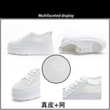 Amozae  6Cm Women Summer Shoes Platform Flats White Genuine Leather Air Mesh Hollow Thick Sole Wedge Heel Zapatos Para Mujer