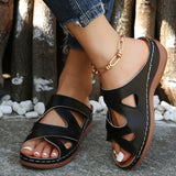 Amozae Retro Hollow Out Wedge Sandals Women Summer 2024Non Slip Platform Outdoor Slippers Woman PU Leather Beach Flip Flops Plus Size