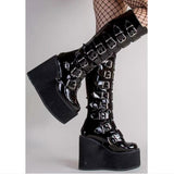 Christmas Gift Plus Size 43 Design Platform Thick Heel Mid Calf Boots Women Punk Cool Gothic Black Buckle Shoes Woman High Boots Women's Boots