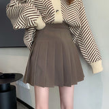 Amozae Back to college Pleated Mini Skirt Women Cute Korean Fashion Solid Slim High Waist A-Line Short Skirt School Girls Casual Preppy Style