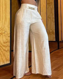 Amozae Women's Pants 2023 Spring Fashion Chain Decor High Waist Casual Plain Pocket Design Daily Wide Leg Long Pants Y2K Streetwear
