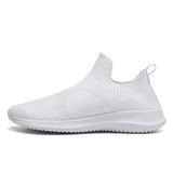 Amozae Slip-On Sneakers Men Lightweight Running Shoes Breathable Knitted Sock Shoes White Jogging Walking Sport Shoes Male Casual Shoes