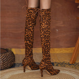 Amozae- Autumn Boots  Women's Boots Heel Boots Daily Over The Knee Boots Winter High Heel Pointed Toe Leopard Tiger Leopard White leopard Tiger pattern