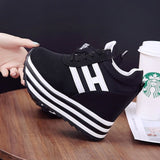 Amozae Women Sneakers Fashion Women Height Increasing Breathable Lace-Up Wedges Sneakers Platform Shoes Canvas Woman Casual Shoes 11cm