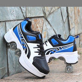 Deformation Parkour Shoes Four wheels Rounds of Running Shoes Roller Skates shoes adults kids unisex