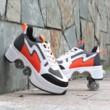 Deformation Parkour Shoes Four wheels Rounds of Running Shoes Roller Skates shoes adults kids unisex