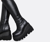 Amozae Big Size 35-43 Brand Design Ladies High Platform Boots Fashion Zip High Heels Boots Women Wedges Shoes Woman