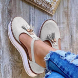 Amozae Spring Summer Women's Tassel Round Toe Flat Shoes New Ladies Platform Casual Shoes Dress Party Cute Female Vulcanized Shoes