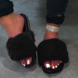 Winter Home Shoes Women House Slippers Warm Faux Fur Ladies Cross Soft Plush Furry Female Open Toe Slides Fashion Shoes