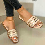 Amozae Women's Sandals New Casual Ladies Flat Shoes Rhinestones Bling Summer Comfort Cross Slip On Woman Sandalias Female Footwear