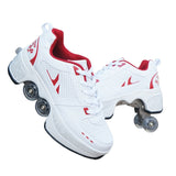 Hot Shoes Casual Sneakers Walk Roller Skates Deform Runaway Four Wheeled Skates for Adult Men Women Unisex Child