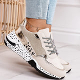 Spring Lace-Up Platform Sports Shoes for Women Breathable Ladies Sneakers Leopard Print Faux Fur Sneakers Women's Casual Shoes