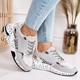 Spring Lace-Up Platform Sports Shoes for Women Breathable Ladies Sneakers Leopard Print Faux Fur Sneakers Women's Casual Shoes