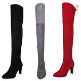 Amozae- Autumn Boots  Women's Boots Plus Size Heel Boots Daily Over The Knee Boots Crotch High Boots Winter Lace-up Chunky Heel Pointed Toe Sweet Suede Loafer Solid Colored Black Red Gray