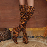 Amozae- Autumn Boots  Women's Boots Heel Boots Daily Over The Knee Boots Winter High Heel Pointed Toe Leopard Tiger Leopard White leopard Tiger pattern